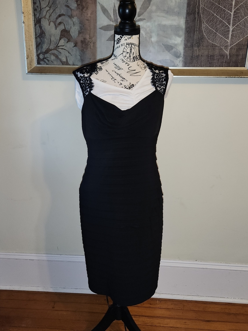 Xscape Black Lace-Shoulder Midi Sheath Dress